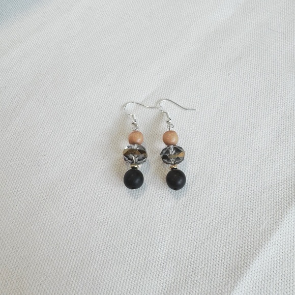 925 Silver Wood and Crystal Earrings - Picture 2 of 2